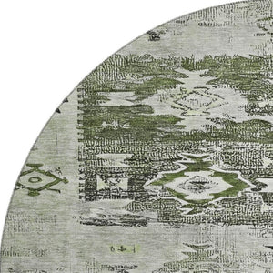 HomeRoots 8' Southwestern Round Rug in Olive Green, Gray & Ivory - Washable, UV Protected & Stylish Design 696431