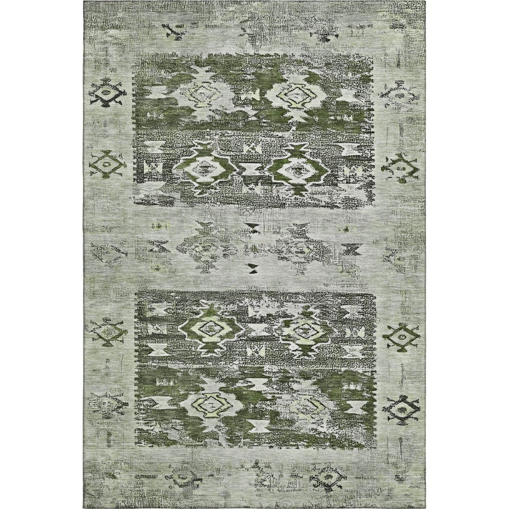 HomeRoots 9' Southwestern Area Rug in Olive Green, Gray & Ivory - Washable, UV Protected & Stain Resistant! 696433