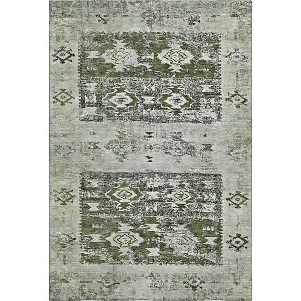 HomeRoots 9' Southwestern Area Rug in Olive Green, Gray & Ivory - Washable, UV Protected & Stain Resistant! 696433