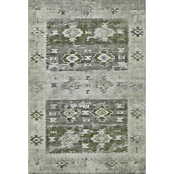 HomeRoots 9' Southwestern Area Rug in Olive Green, Gray & Ivory - Washable, UV Protected & Stain Resistant! 696433