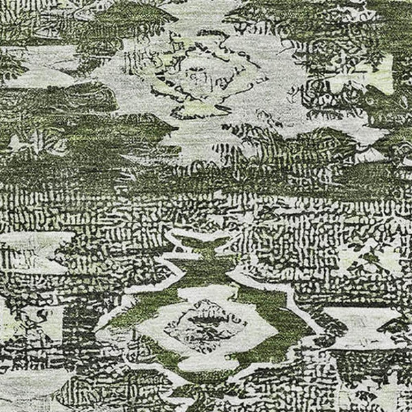 HomeRoots 10' Olive Green Gray Ivory Southwestern Area Rug – Washable, UV Protected, Durable for Pets & Kids! 696434