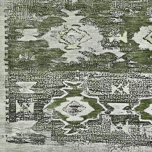 HomeRoots 10' Olive Green Gray Ivory Southwestern Area Rug – Washable, UV Protected, Durable for Pets & Kids! 696434