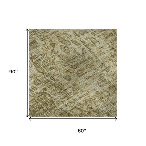 HomeRoots 5' X 8' Brown And Beige Floral Medallion Area Rug | Washable, UV Protected, Non-Slip Backing 696436