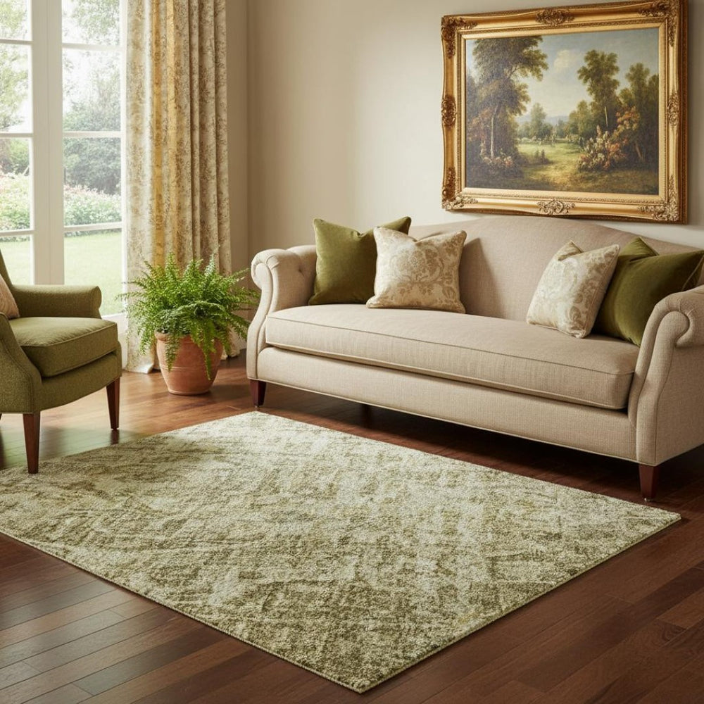 HomeRoots 5' X 8' Brown And Beige Floral Medallion Area Rug | Washable, UV Protected, Non-Slip Backing 696436