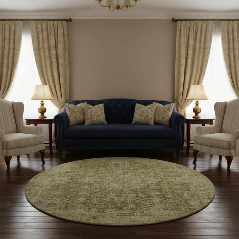 HomeRoots 8' Elegant Brown & Beige Floral Medallion Area Rug - Washable, UV Protected & Stain Resistant Design 696437