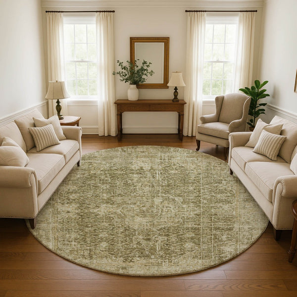 HomeRoots 8' Elegant Brown & Beige Floral Medallion Area Rug - Washable, UV Protected & Stain Resistant Design 696437