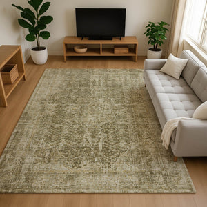 HomeRoots 8' X 10' Brown Floral Medallion Area Rug - Washable, Stain Resistant, UV Protected for Busy Homes 696438