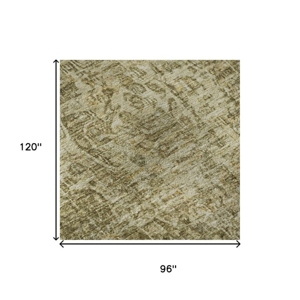 HomeRoots 8' X 10' Brown Floral Medallion Area Rug - Washable, Stain Resistant, UV Protected for Busy Homes 696438