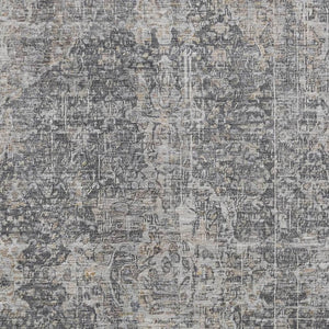 HomeRoots 5' X 8' Charcoal Gray & Silver Floral Medallion Rug – Washable, UV-Protected & Stain-Resistant Design 696442