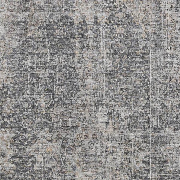 HomeRoots 5' X 8' Charcoal Gray & Silver Floral Medallion Rug – Washable, UV-Protected & Stain-Resistant Design 696442
