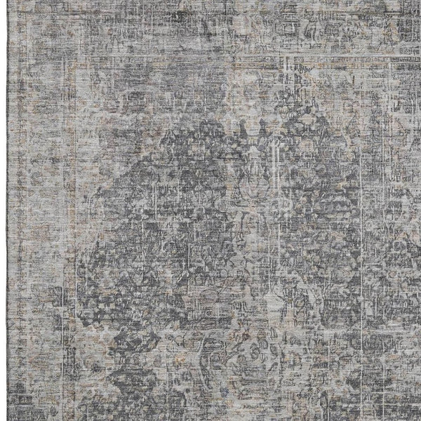 HomeRoots 5' X 8' Charcoal Gray & Silver Floral Medallion Rug – Washable, UV-Protected & Stain-Resistant Design 696442