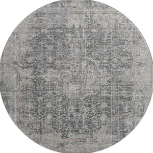 HomeRoots 8' Charcoal Gray Floral Medallion Washable Round Rug with UV Protection for Stylish Living Spaces 696443