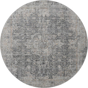 HomeRoots 8' Charcoal Gray Floral Medallion Washable Round Rug with UV Protection for Stylish Living Spaces 696443