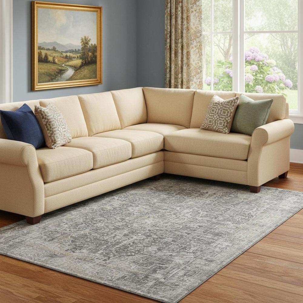 HomeRoots 8' X 10' Charcoal Gray Floral Medallion Rug - Stain Resistant, UV Protected, Ideal for Families & Pets 696444
