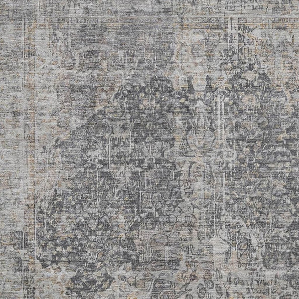 HomeRoots 8' X 10' Charcoal Gray Floral Medallion Rug - Stain Resistant, UV Protected, Ideal for Families & Pets 696444