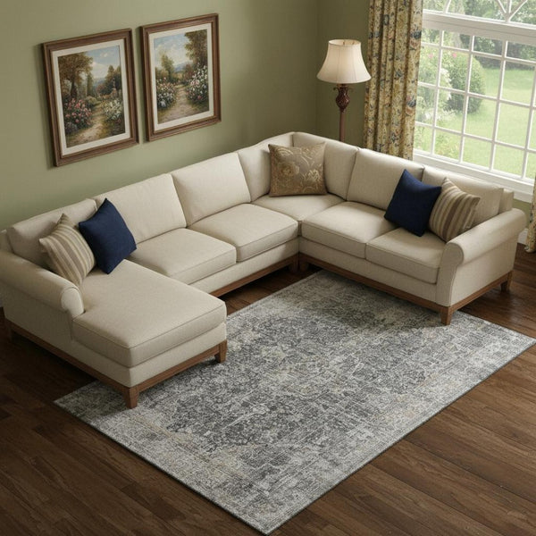 HomeRoots 9' X 12' Charcoal Gray & Silver Floral Medallion Area Rug - Washable, UV Protected & Durable Design 696445