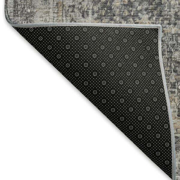 HomeRoots 9' X 12' Charcoal Gray & Silver Floral Medallion Area Rug - Washable, UV Protected & Durable Design 696445