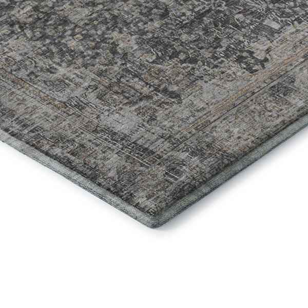 HomeRoots 9' X 12' Charcoal Gray & Silver Floral Medallion Area Rug - Washable, UV Protected & Durable Design 696445