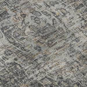 HomeRoots 9' X 12' Charcoal Gray & Silver Floral Medallion Area Rug - Washable, UV Protected & Durable Design 696445