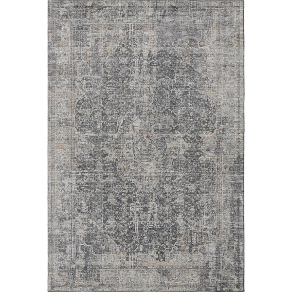 HomeRoots 9' X 12' Charcoal Gray & Silver Floral Medallion Area Rug - Washable, UV Protected & Durable Design 696445