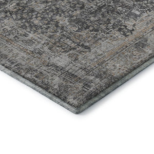 HomeRoots 10' Charcoal Gray & Silver Floral Medallion Area Rug – Washable, Stain Resistant, UV Protected Elegance 696446