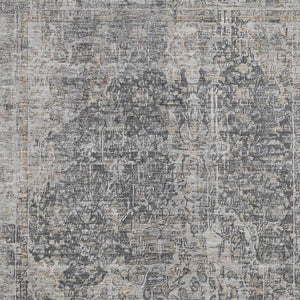HomeRoots 10' Charcoal Gray & Silver Floral Medallion Area Rug – Washable, Stain Resistant, UV Protected Elegance 696446