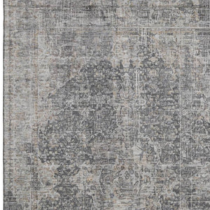 HomeRoots 10' Charcoal Gray & Silver Floral Medallion Area Rug – Washable, Stain Resistant, UV Protected Elegance 696446
