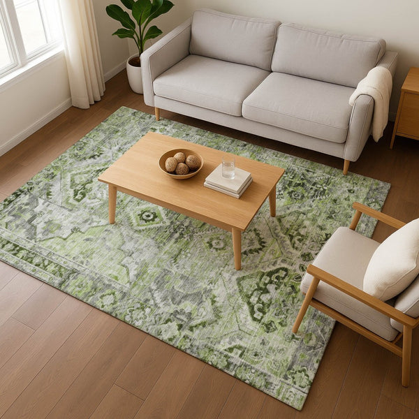 HomeRoots 5' X 8' Elegant Floral Artichoke Green Gray Charcoal Washable Area Rug with UV Protection Features 696448
