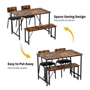 English Elm 4 4-Piece Dining Set with Marble Top, Faux Leather Chairs & Bench — Space-Saving Kitchen, Nook, Home Workstation W578P150068