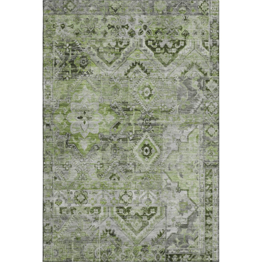 HomeRoots 9' X 12' Artichoke Green Gray Floral Washable Area Rug – Durable, Stain Resistant, UV Protected Charm 696451