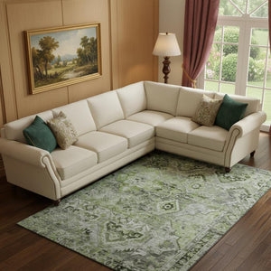 HomeRoots 10' Artichoke Green Floral Area Rug – Durable, Washable, UV Protected, Perfect for Homes with Kids & Pets 696452