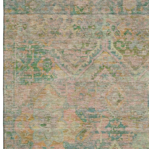HomeRoots 5' X 8' Vibrant Floral Washable Area Rug in Green, Teal & Orange - UV Protection for Busy Homes! 696454