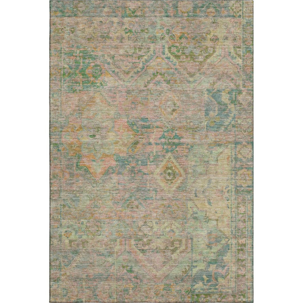 HomeRoots 8' X 10' Floral Area Rug in Green, Teal & Orange - Stain Resistant, UV Protected, Machine Washable! 696456