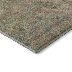 HomeRoots 8' X 10' Floral Area Rug in Green, Teal & Orange - Stain Resistant, UV Protected, Machine Washable! 696456