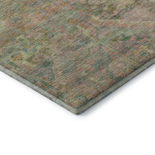 HomeRoots 8' X 10' Floral Area Rug in Green, Teal & Orange - Stain Resistant, UV Protected, Machine Washable! 696456