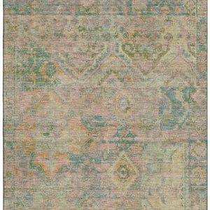 HomeRoots 8' X 10' Floral Area Rug in Green, Teal & Orange - Stain Resistant, UV Protected, Machine Washable! 696456