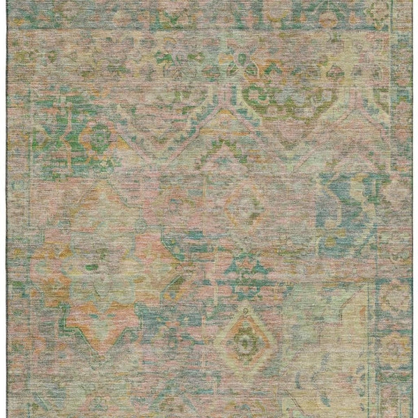 HomeRoots 8' X 10' Floral Area Rug in Green, Teal & Orange - Stain Resistant, UV Protected, Machine Washable! 696456