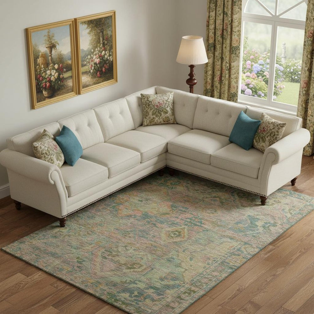 HomeRoots 10' Bold Floral Washable Area Rug in Green, Teal & Orange - UV Protected, Stain Resistant & Non-Slip 696458