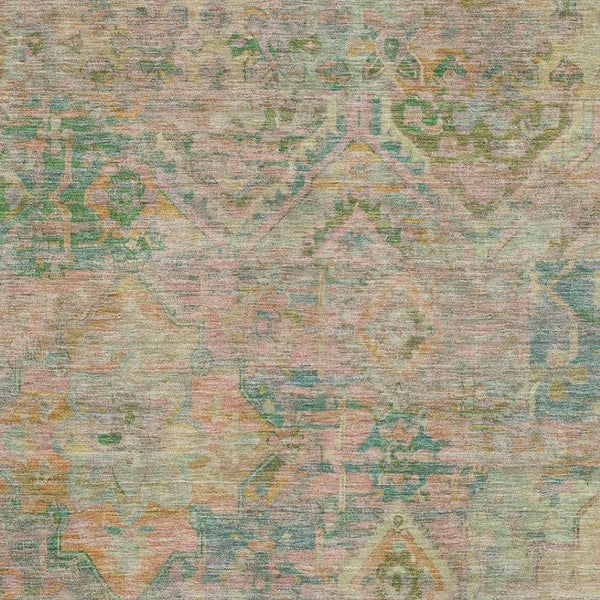 HomeRoots 10' Bold Floral Washable Area Rug in Green, Teal & Orange - UV Protected, Stain Resistant & Non-Slip 696458