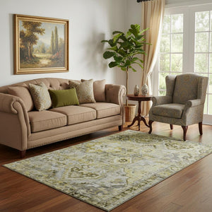 HomeRoots 5' X 8' Elegant Pewter Gold Silver Floral Washable Area Rug with UV Protection & Stain Resistance 696460