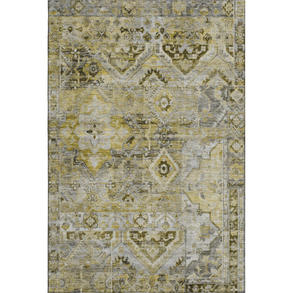 HomeRoots 5' X 8' Elegant Pewter Gold Silver Floral Washable Area Rug with UV Protection & Stain Resistance 696460