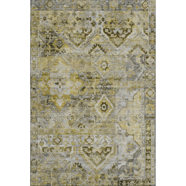 HomeRoots 5' X 8' Elegant Pewter Gold Silver Floral Washable Area Rug with UV Protection & Stain Resistance 696460