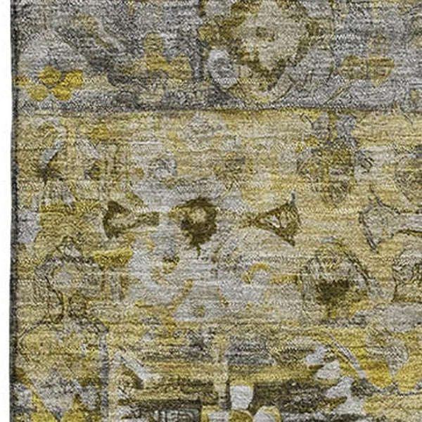 HomeRoots 8' X 10' Elegant Floral Area Rug in Pewter, Gold, and Silver – Washable, UV Protected, Durable Design 696462