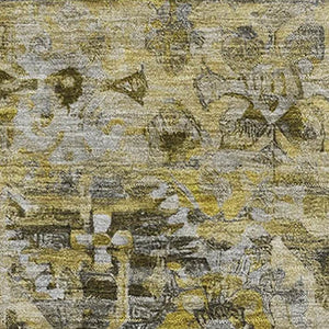 HomeRoots 9' X 12' Elegant Floral Area Rug in Pewter, Gold & Silver – Washable, UV-Protected, Stain-Resistant! 696463