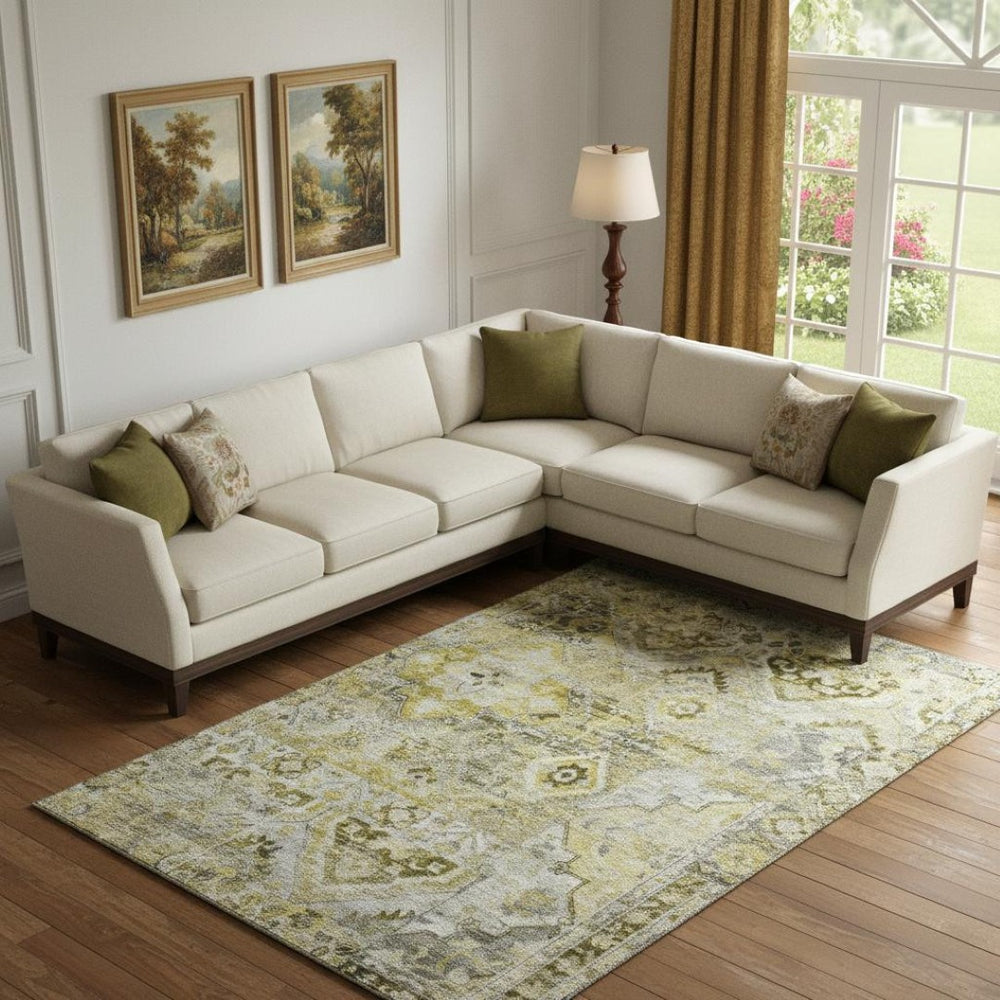 HomeRoots 10' Elegant Pewter Gold & Silver Floral Area Rug - Washable, Durable, UV Protected for Busy Homes 696464