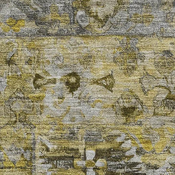 HomeRoots 10' Elegant Pewter Gold & Silver Floral Area Rug - Washable, Durable, UV Protected for Busy Homes 696464