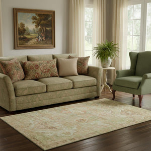 HomeRoots 5' X 8' Salmon Beige & Coral Floral Area Rug - Soft, Stain-Resistant with UV Protection & Non-Slip Backing 696466