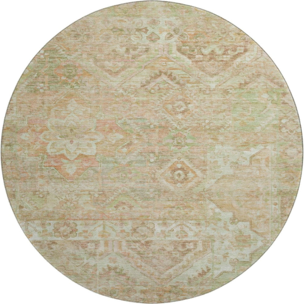 HomeRoots 8' Salmon Beige Coral Floral Washable Round Rug - UV Protected, Stain Resistant, Non-Slip Comfort 696467