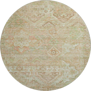 HomeRoots 8' Salmon Beige Coral Floral Washable Round Rug - UV Protected, Stain Resistant, Non-Slip Comfort 696467
