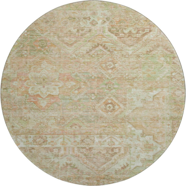 HomeRoots 8' Salmon Beige Coral Floral Washable Round Rug - UV Protected, Stain Resistant, Non-Slip Comfort 696467